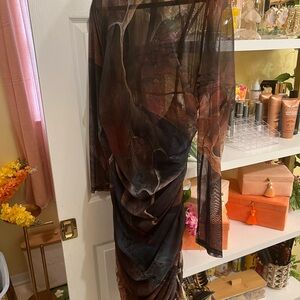 Fashion Nova Sheer Brown and Gray Dress